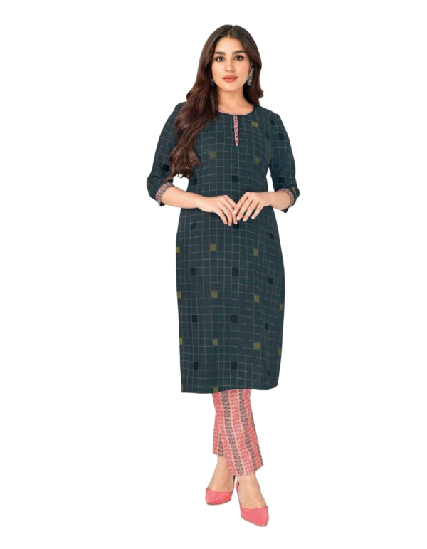 Readymade Cotton Kurta & Pant Set for women Color Dark Green & Pink Size XL