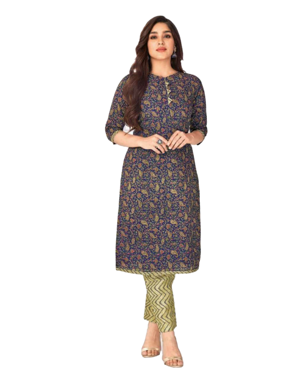 Readymade Floral print Cotton Kurta or Kurti With Pant for Women Size XL
