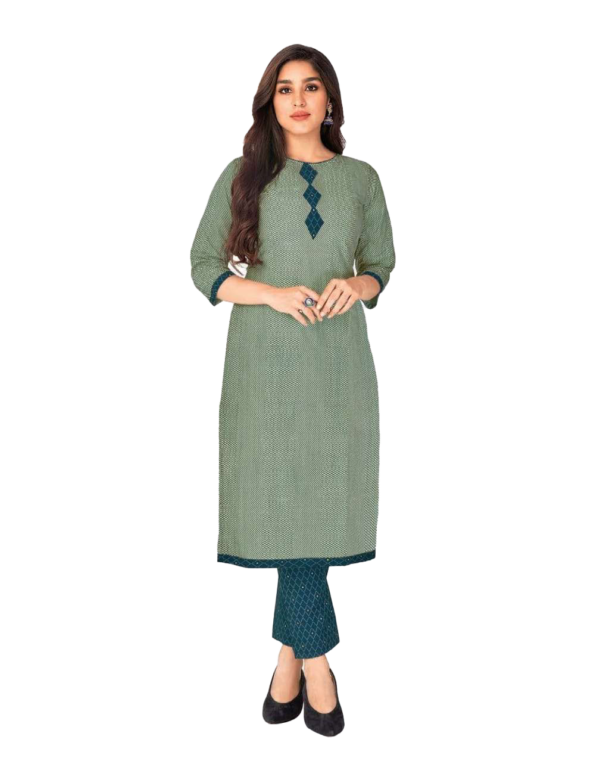 Readymade Cotton Printed Kurta Pant (Kurti Pant or Kameez Pant) Set for Women Green Color Size L