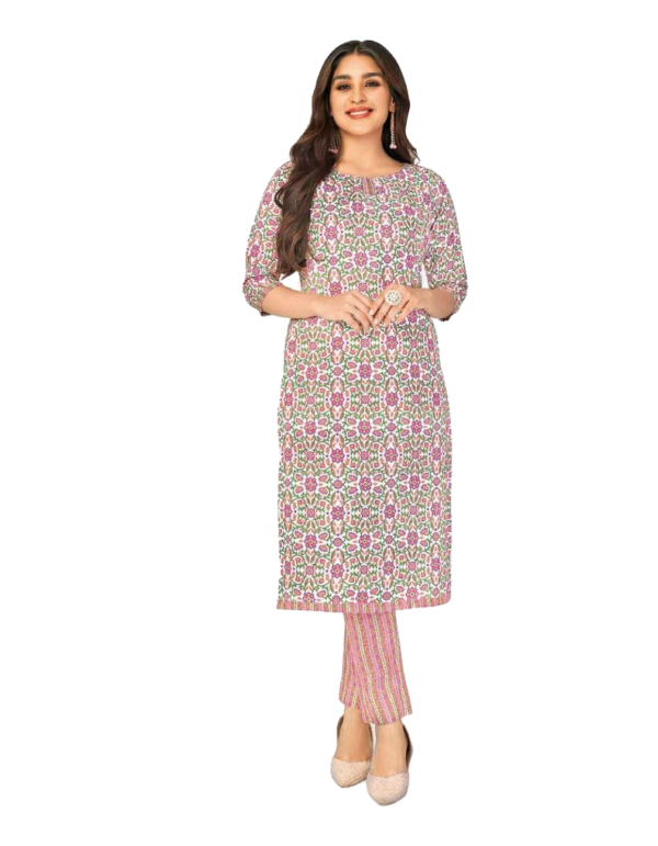 Readymade Cotton Kurti Pant Set Printed Design for Women Size L