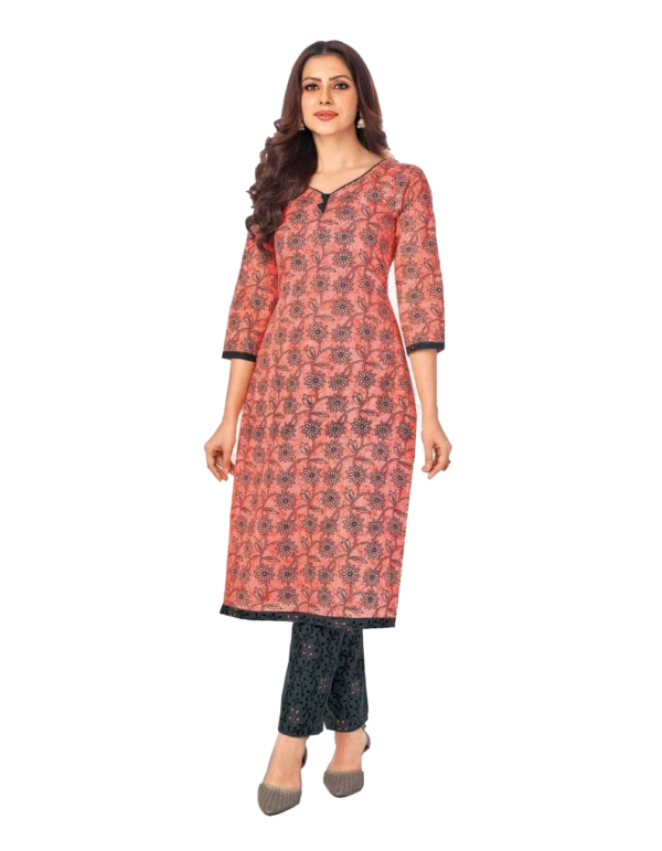 Readymade Cotton Printed Kurta Pant (Kurti Pant or Kameez Pant) Set for Women Peach Color Size L